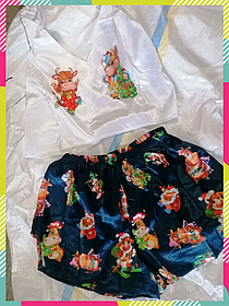 Жіноча піжама шовк Армані, шовкова піжама Армані Топ + шорти Різдвяні Бички S