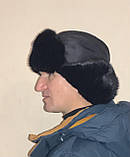 Шапка-вушанка зимова чорна з кролячого хутра, фото 4