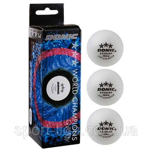 М'ячики для настільного тенісу Donic білі 3 шт (3 зірки 40 мм)