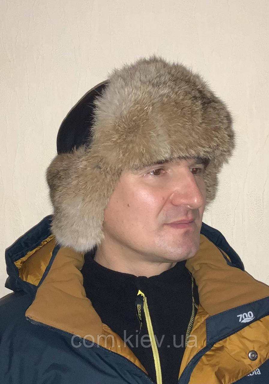 Шапка-вушанка з окантовкою з кролячого хутра