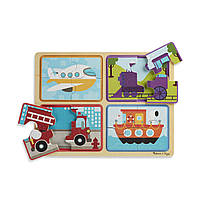 Деревянные пазлы 4 в 1 "Транспорт" Melissa&Doug 4 пазла по 4 элемента MD31361