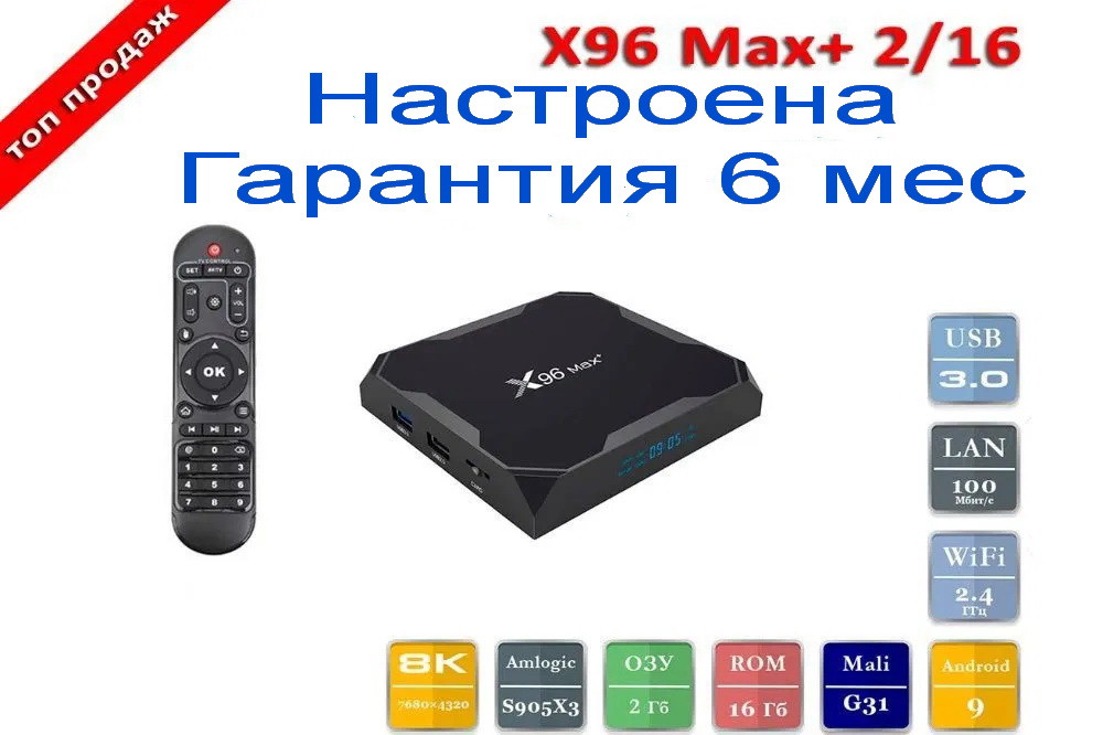 AV ТБ-приставка X96 Max + MAX Plus (2/16 Gb) + настроювання застосунків
