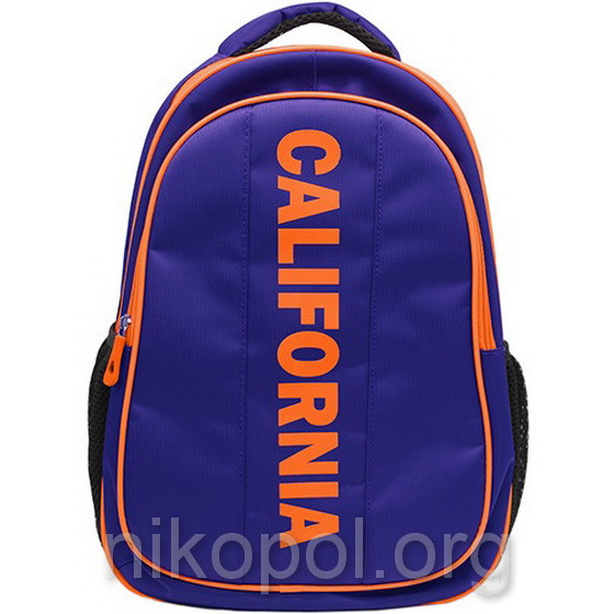 Рюкзак школьный California "M" Синий с оранжевым, ортопедический, 42х29х15см.