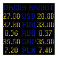 Електронне табло обмін валют двоколірне - 5 валют 960х960мм синьо-жовте