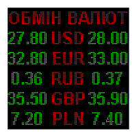Электронное табло обмен валют двухцветное - 5 валют 960х960мм красно-зеленое