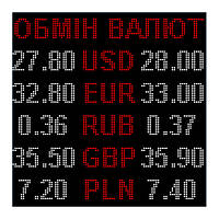 Электронное табло обмен валют двухцветное - 5 валют 960х960мм красно-белое