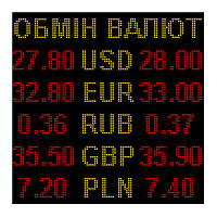 Электронное табло обмен валют двухцветное - 5 валют 960х960мм желто-красное
