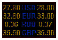 Электронное табло обмен валют - 4 валюты 960х640 мм желто-синее