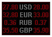 Электронное табло обмен валют - 4 валюты 960х640 мм красно-белое