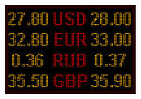 Электронное табло обмен валют - 4 валюты 960х640 мм желто-красное