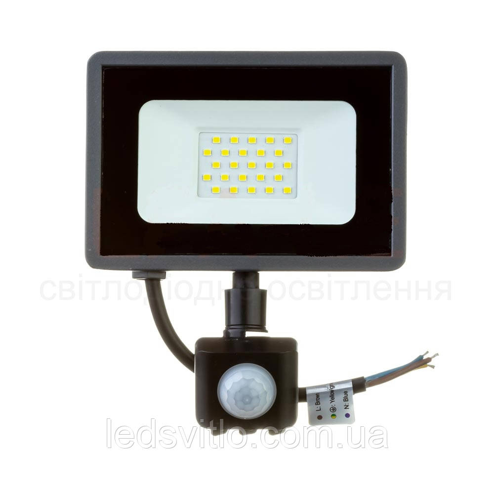 Світлодіодний прожектор LED AVT 20Вт 2000Lm 220v 6000К IP65 з датчиком руху вуличний, фото 1