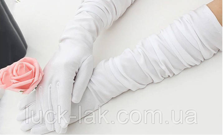Перчатки стрейч-атлас, 55 см, за локоть, длинные - фото 3 - id-p854676077