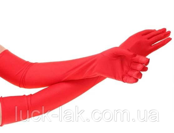 Перчатки стрейч-атлас, 55 см, за локоть, длинные Красный - фото 1 - id-p1304006069