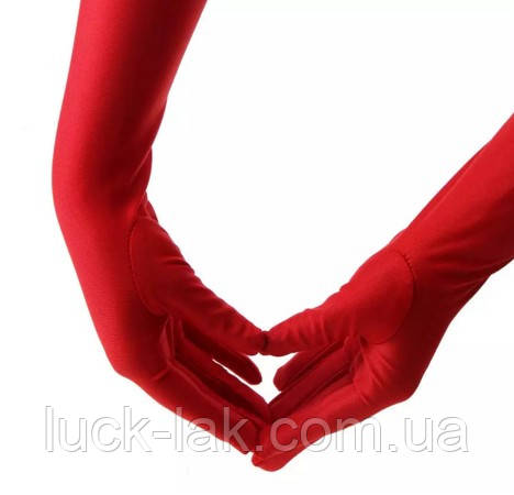 Перчатки стрейч-атлас, 55 см, за локоть, длинные Красный - фото 3 - id-p1304006069