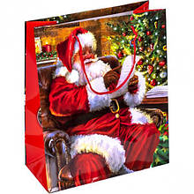 Пакет "Новорічний" середній, 21,5х18х8 см / Дід Мороз 2