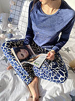 Велюровая Пижама Комплект для дома и сна штаны с кофтой длинный рукав Vienetta (Турция)