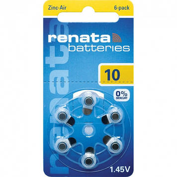 Батарейки Renata ZA10 для слухових апаратів (6 шт)
