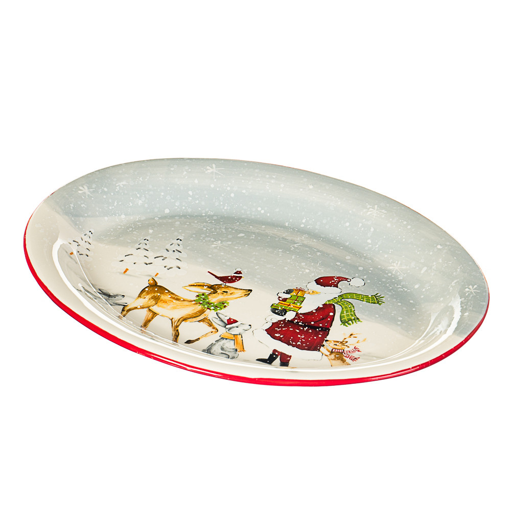 Тарілка "Дід Мороз із тваринами" 28х37 см (001NR) кераміка, фото 1