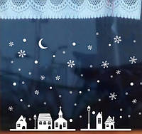 Новогодняя наклейка на окно "Снежный Город" 35*25см