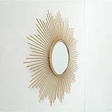 Настінний декор дзеркало Сонце з металу в золоті d50см, фото 4