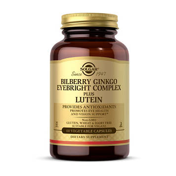 Комплекс чорниці і гінкго очанки плюс лютеїн Solgar Bilberry Ginkgo Eyebright Complex plus Lutein caps 60