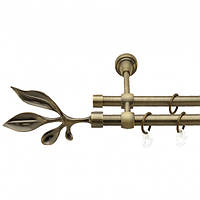 Карниз для штор Orvit Лист металевий дворядний гладка труба кільце металеве Антик 16\16 мм 200см