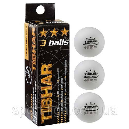 М'ячики для настільного тенісу Tibhar білі 3 шт (3 зірки 40 мм)