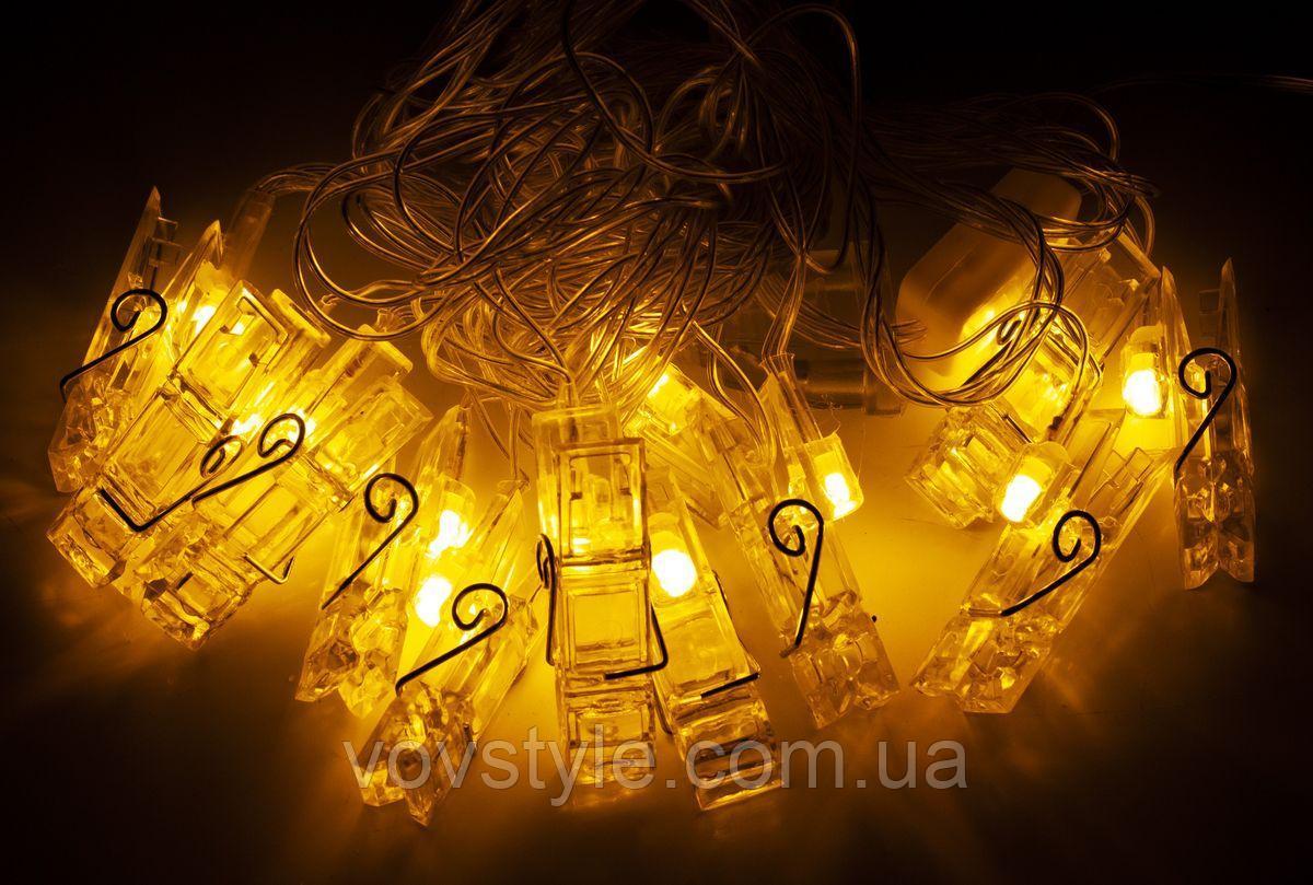 Фігурки 12 LED, "ПРИЩІПКИ", 5м+ перехідник, теплий білий sz