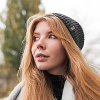 В'язана шапка жіноча повсякденна woman's heel сіра на флісі з вовни