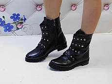 Стильні шкіряні жіночі черевики демісезон чорні 36р