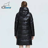Пуховик жіночий зимовий ICEbear. Куртка подовжена тепла з каптуром на биопухе (чорний) L, фото 5