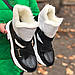 Зимові жіночі чоботи шкіряні натуральне хутро цигейка чорні на платформі, чоботи жіночі зимові шкіряні, фото 4
