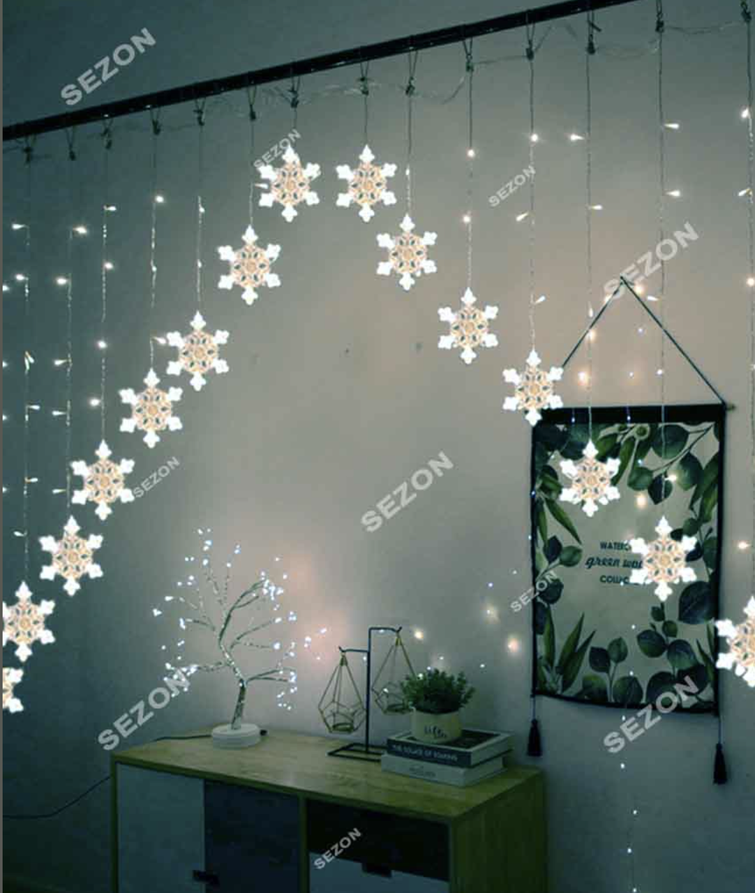 Гірлянда штора-арка сніжинка 3 м*1 м, білий холодний, синій sz