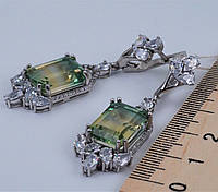 Серьги подвески серебряные "Беатриса" с кварцем Green yellow и циркониями 925 пробы арт. 01230