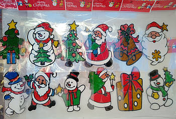 Новорічні наклейки на вікна силіконові 14*18 см в асортименті