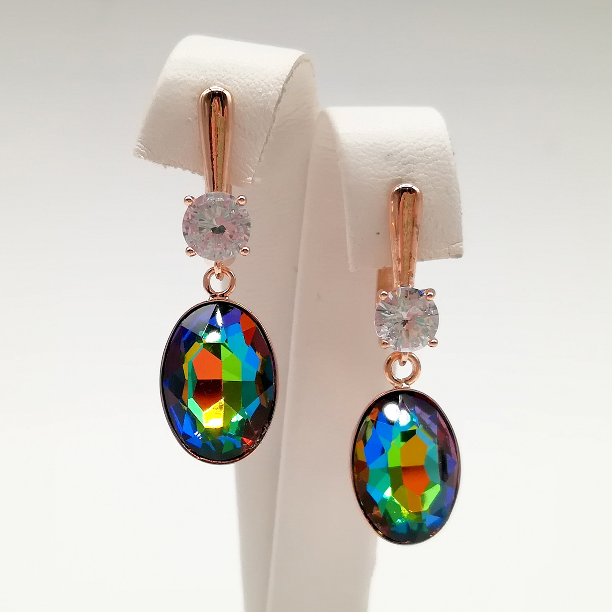 Сережки SONATA з медичного золота, різнокольорові кристали Swarovski і білі фіаніти, позолота PO, 24807