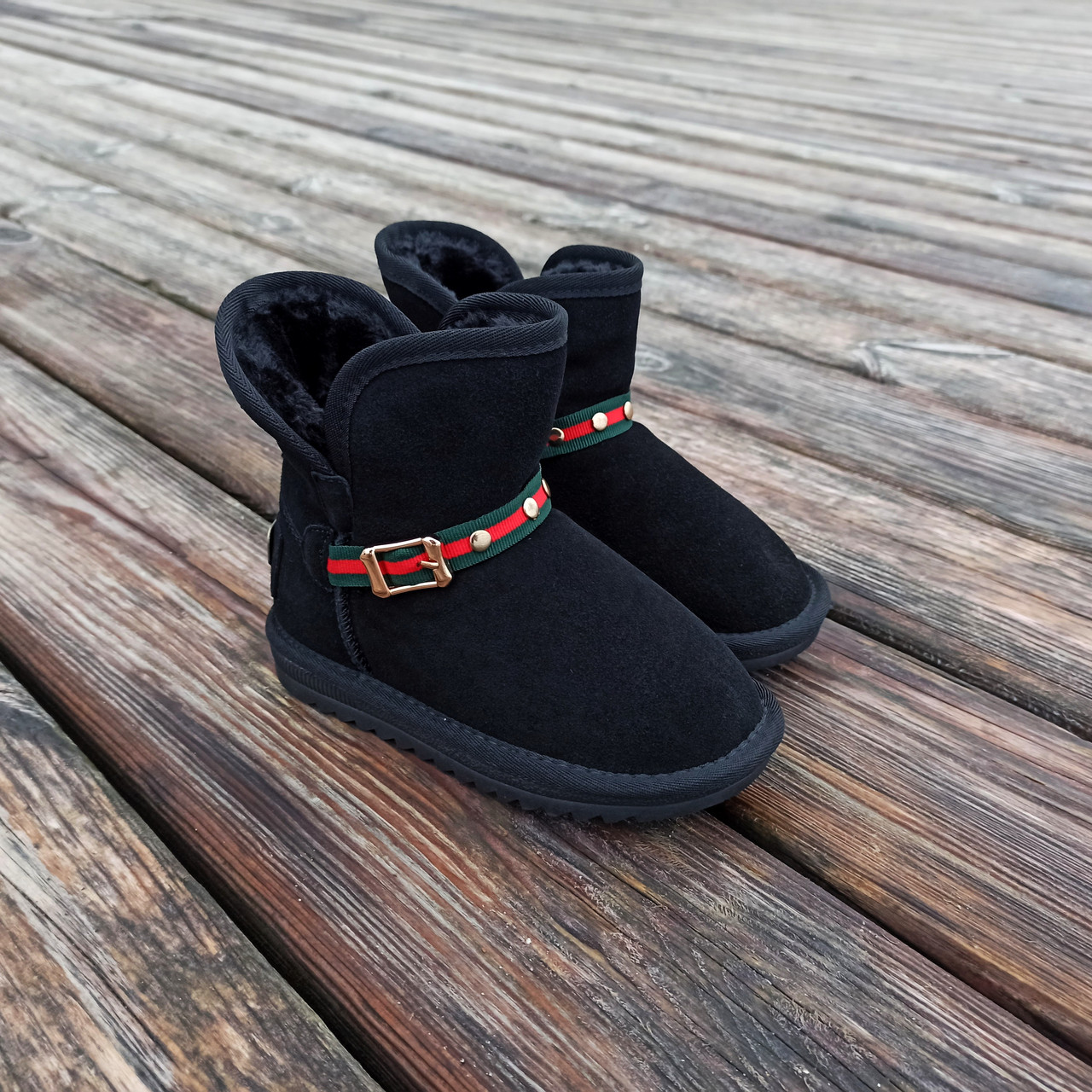 Натуральна замша уггі дитячі UGG GUCCI чорні черевики чобітки уггі дитячі для дівчинки хлопчика