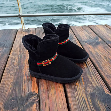 Натуральна замша уггі дитячі UGG GUCCI чорні черевики чобітки уггі дитячі для дівчинки хлопчика, фото 1