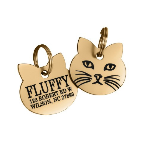 Адресник Кіт із латуні з позолотою 2,0 х 1,9 см (гравіювання під замовлення 3-7 днів, доставка Новою Поштою), фото 1