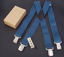 Сині широкі чоловічі підтяжки Paolo Udini в подарунковій упаковці
