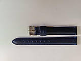 Синій шкіряний ремінець для годинника , прошитий синьою рядком 14 мм, фото 2
