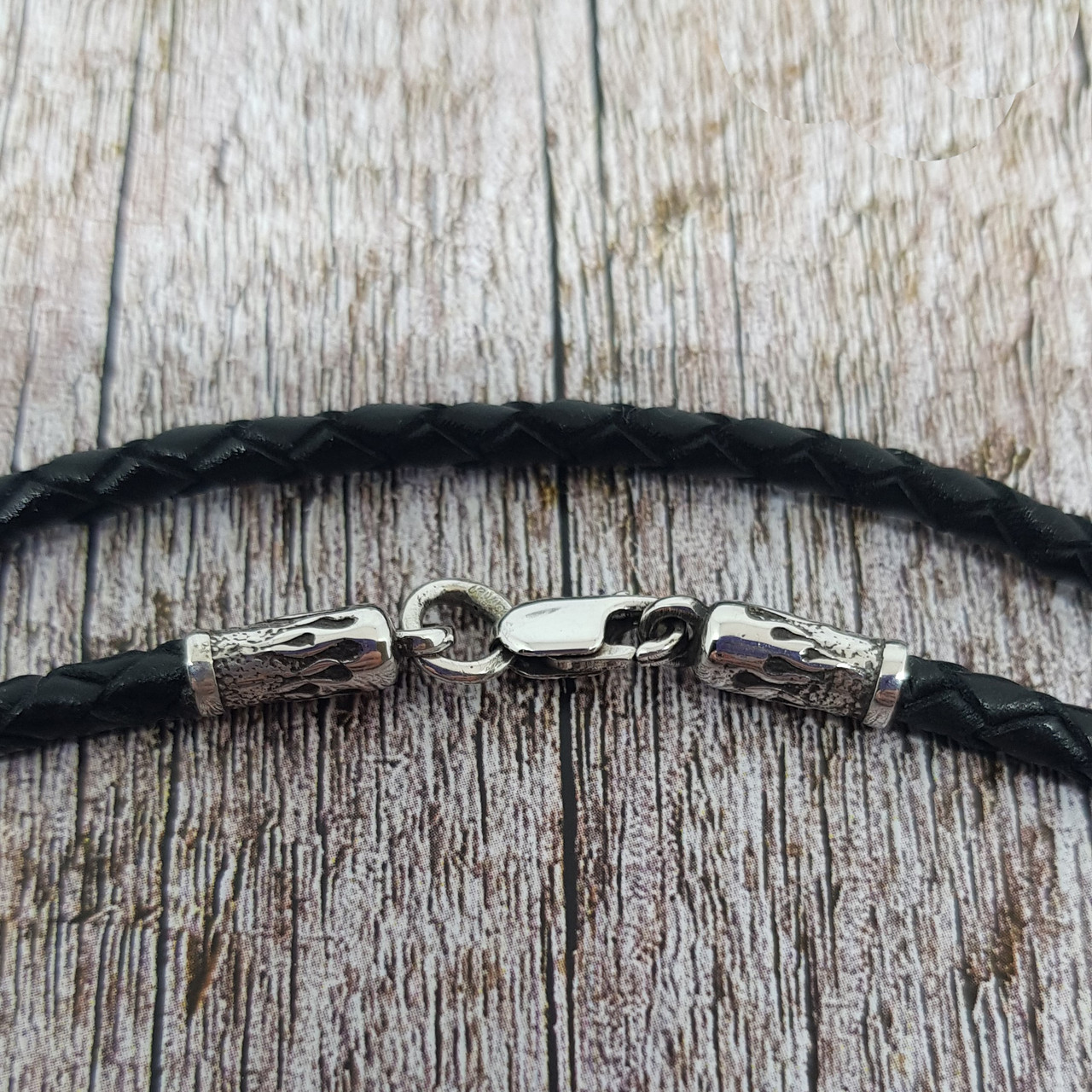 Вогонь, полум'я, Шнур шкіряний плетений з срібними 925пр. кінцевиками і замком