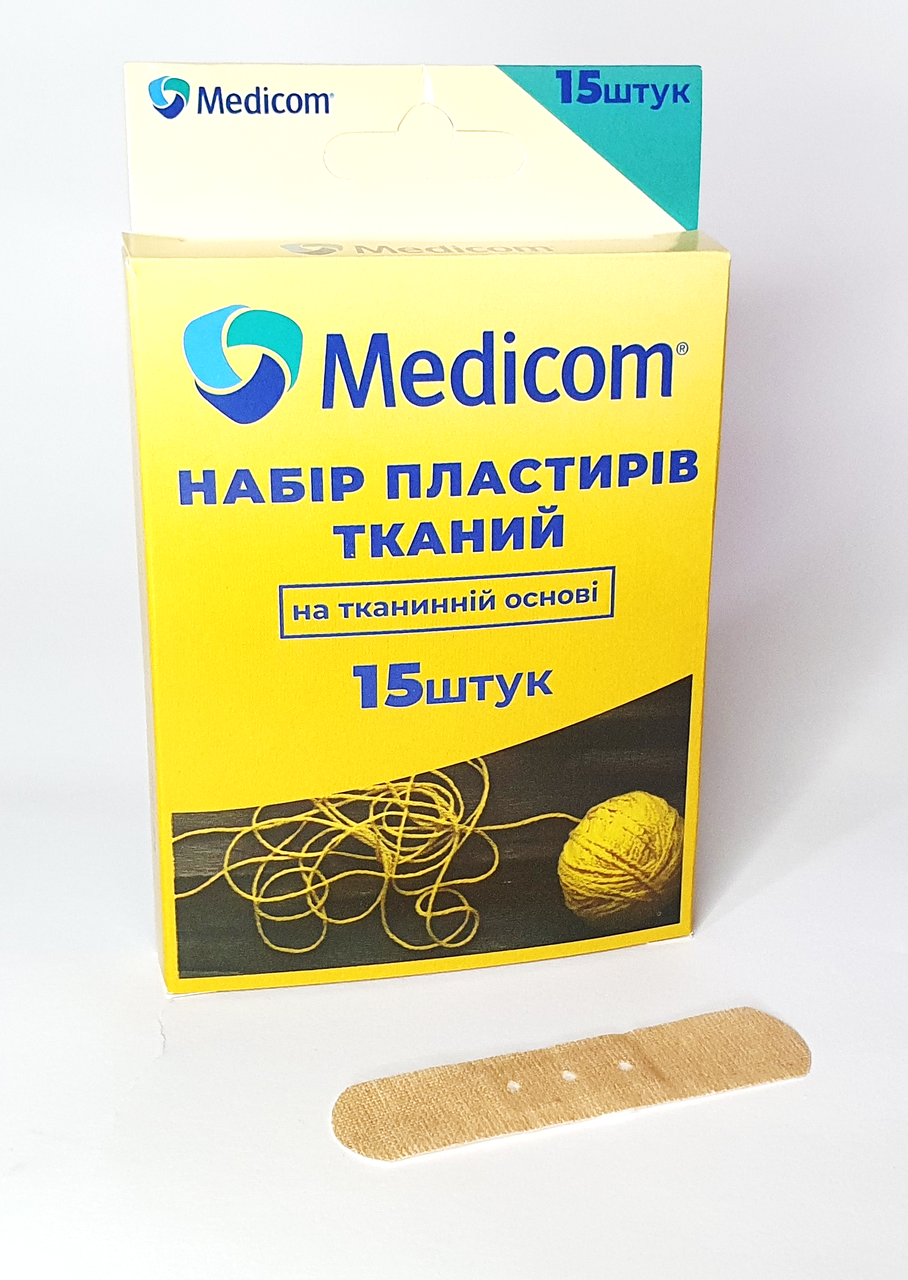 НАБІР ПЛАСТИРЕЙ MEDICOM НА ТКАНЕВИЙ ОСНОВ, 19ММ*72ММ (15 шт.)