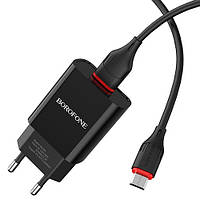 Мережевий Зарядний Пристрій Borofone BA20A 1USB/2.1A + MicroUSB (Чорний)