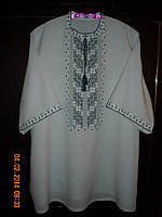 Сорочка вышиванка мужская белая Белая+серая этническая вышивка Ручная работа