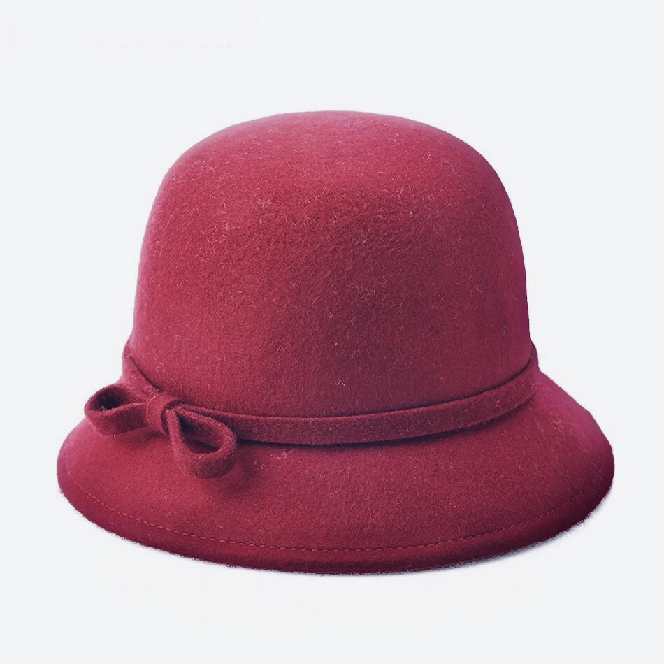 Капелюх жіноча зимова з невеликими полями фетровий, бордова, фото 1