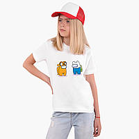 Футболка детская Амонг Ас Время приключений Фин и Джейк (Among Us Adventure Time Finn & Jake) Белый