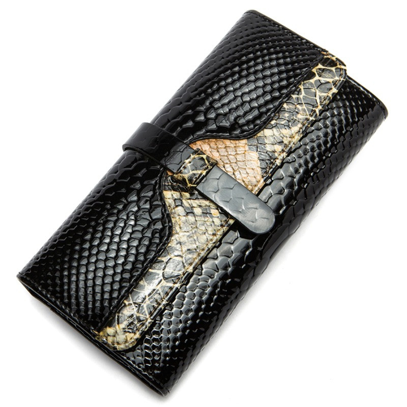 Гаманець жіночий з натуральної шкіри. Жіноче Портмоне. Шкіряний жіночий гаманець Чорний клатч, фото 1