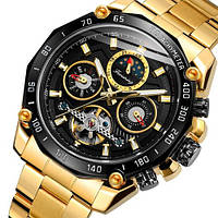 Механические мужские наручные часы с автоподзаводом Оригинал Forsining 6913 Gold-Black