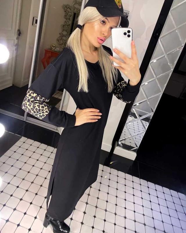 Женское платье из дайвинга с леопардовыми вставками